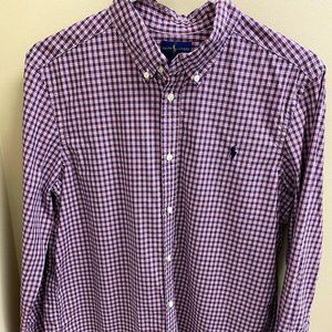 Ralph Lauren Boys Long Sleeve Navy, Orange and White Plaid Shirt size XL 18-20